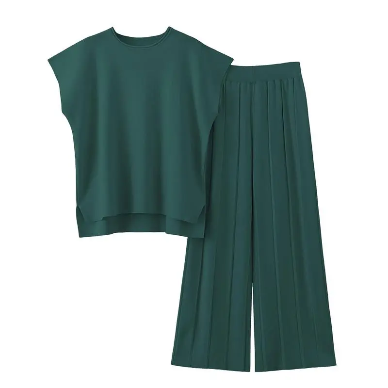 Women's Knit Pullover Tops High Waisted Pants Set