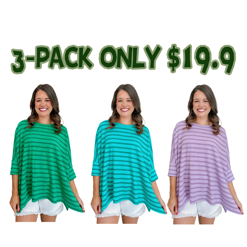 Women’s Spring Striped Raised Rib 3/4 Sleeve Top