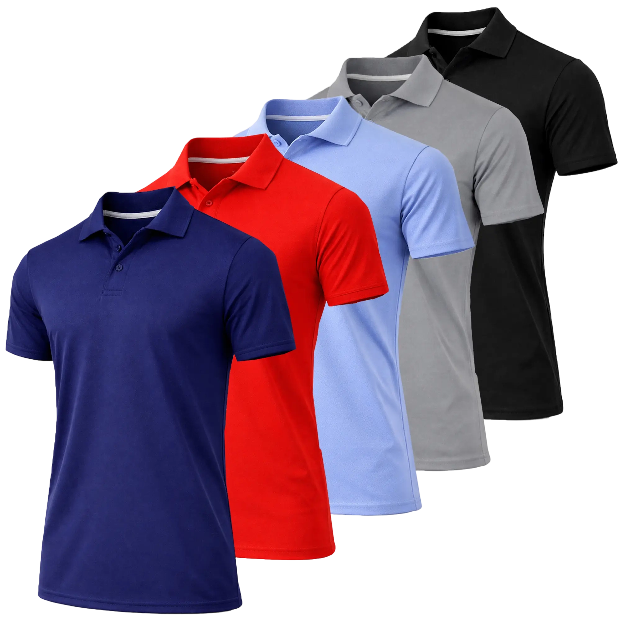 Men's 5-Pack Dry Fit Moisture-Wicking Fabric Polo Collar Shirt Menswear Stylish Ribbed Sleeve
