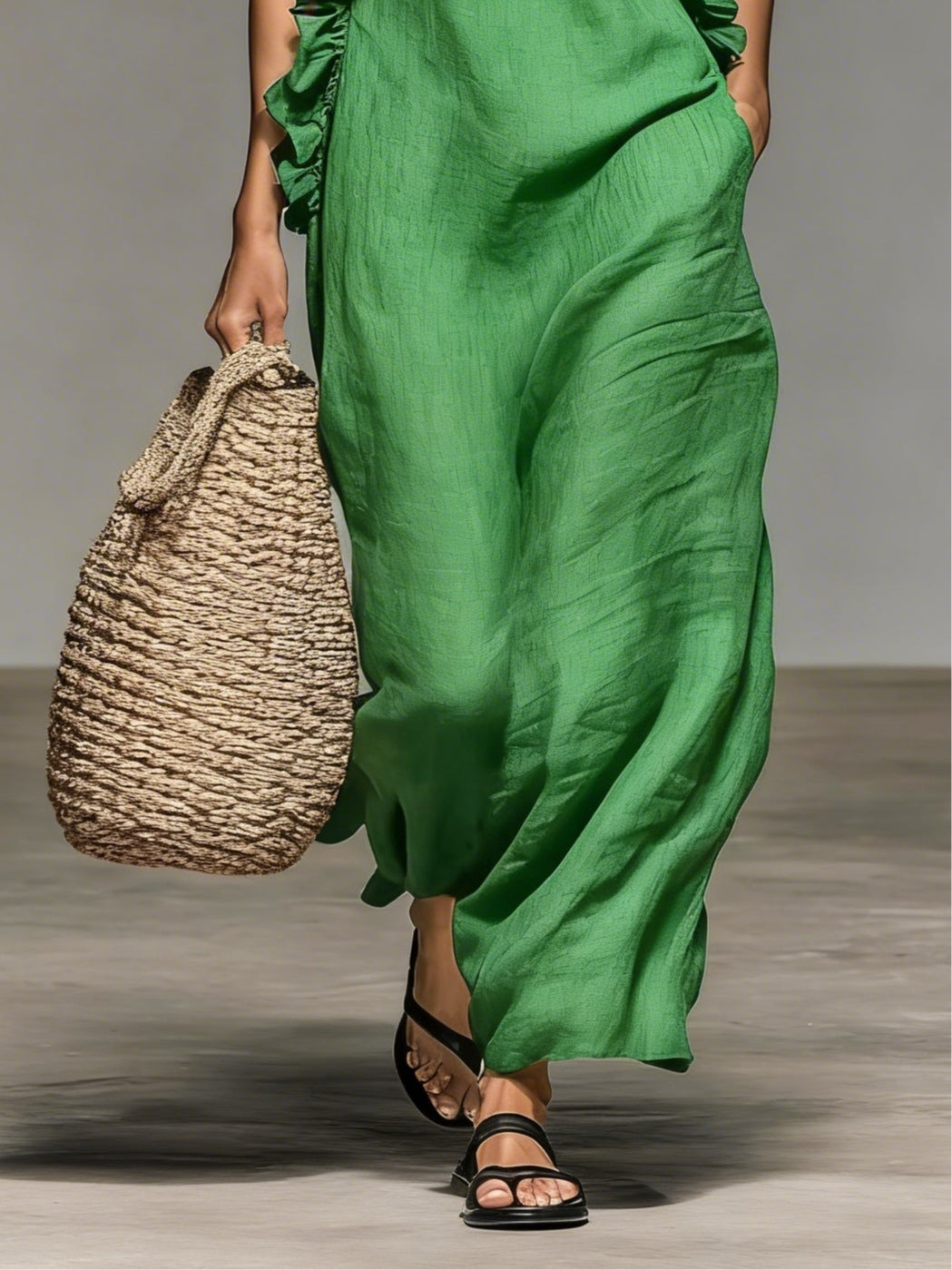 Minimalist Sleeveless Maxi Dress With Ruffle Details