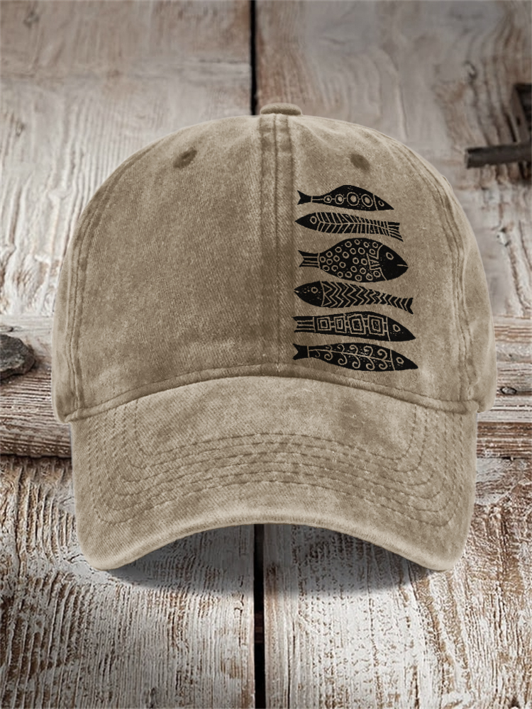 Fish Japanese Lino Art Washed Cap
