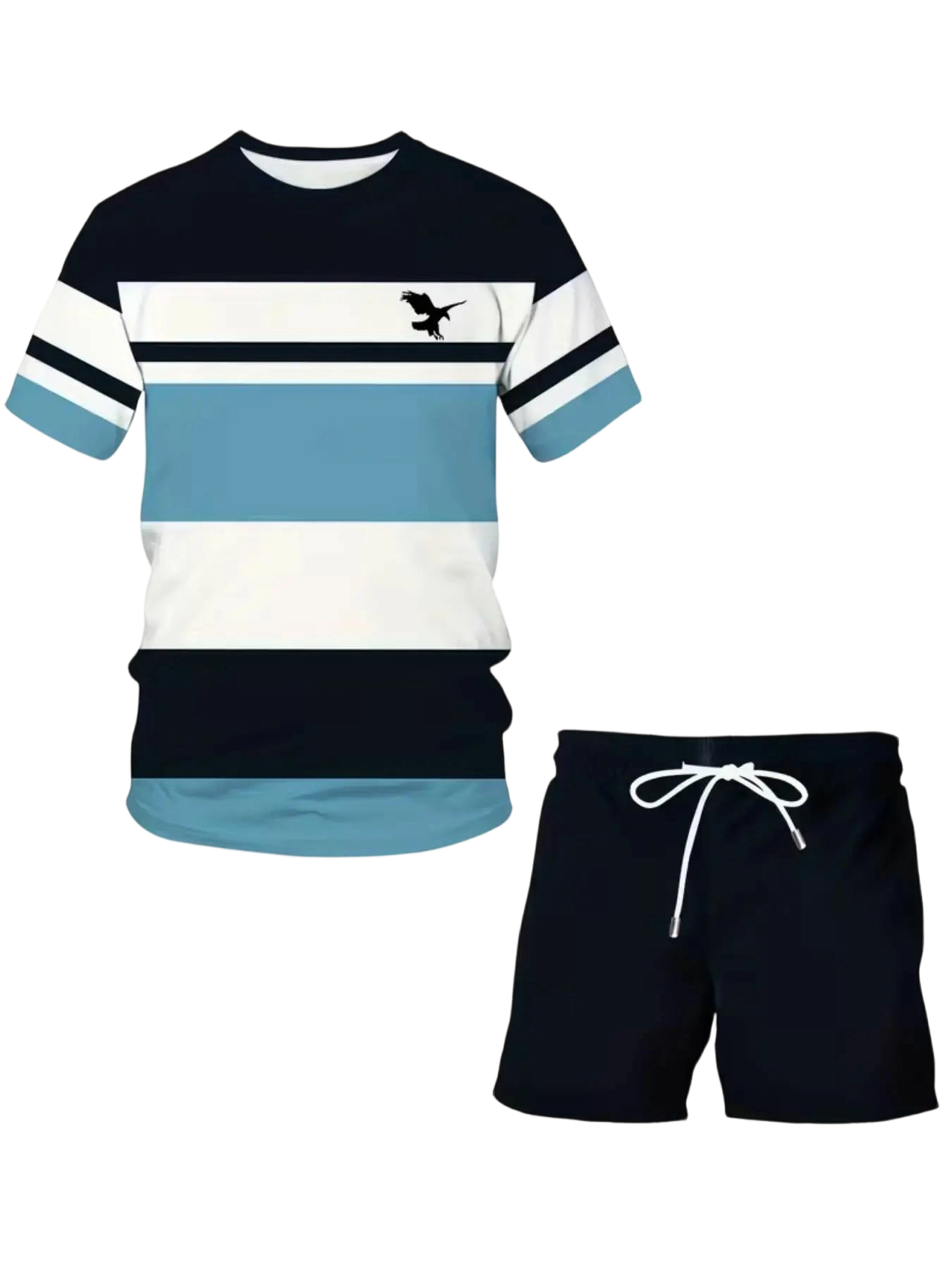 Men's Summer Casual Sportswear Set, Breathable 3D Print Round Neck T-Shirt and Shorts, Knitted Fabric, Loose Fit, Outdoor Leisure Wear, Sporty Style, Casual Activewear, Athleisure Street Fit