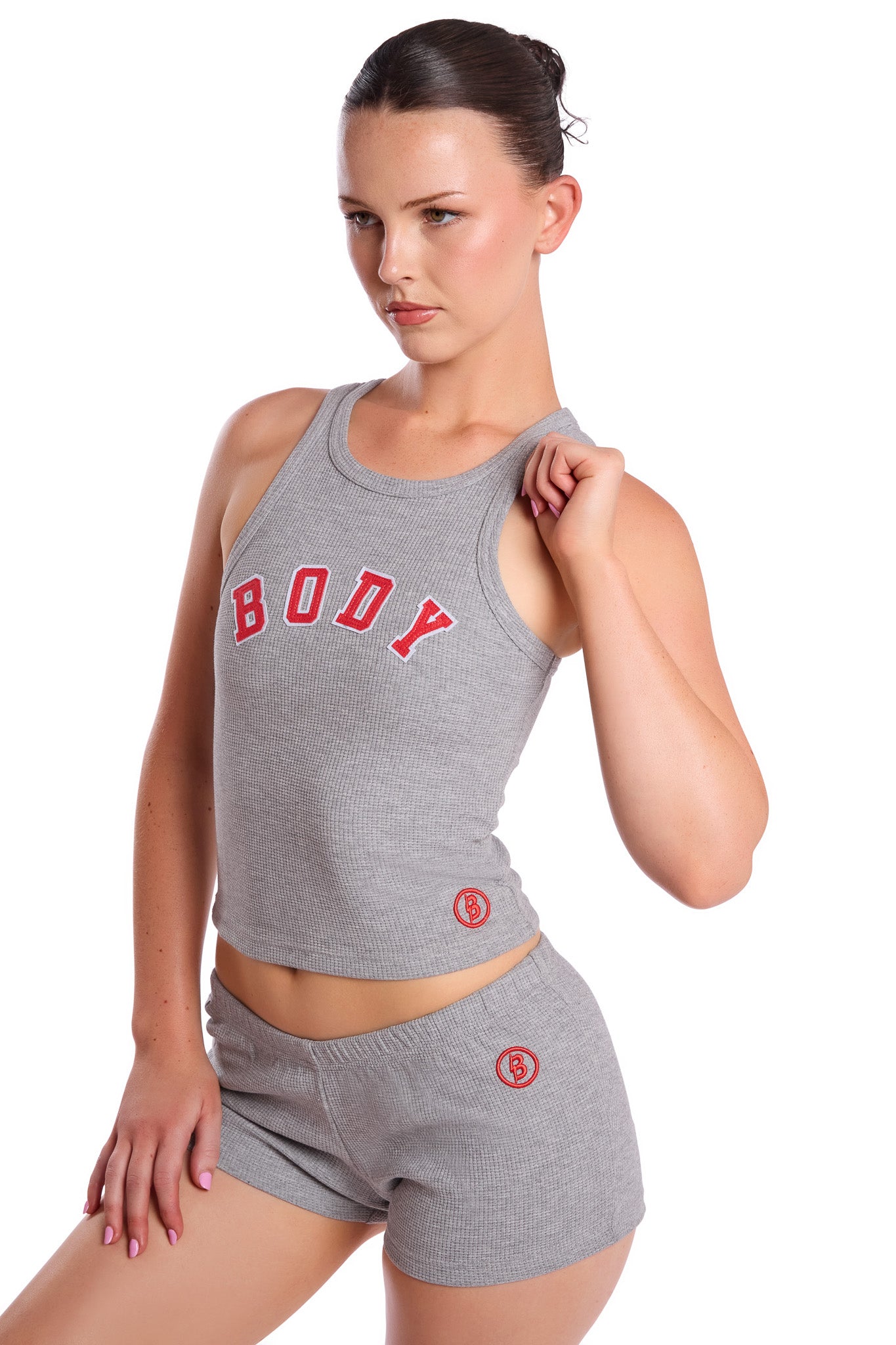 WAFFLE KNIT SHORTS (HEATHER GREY/RED)