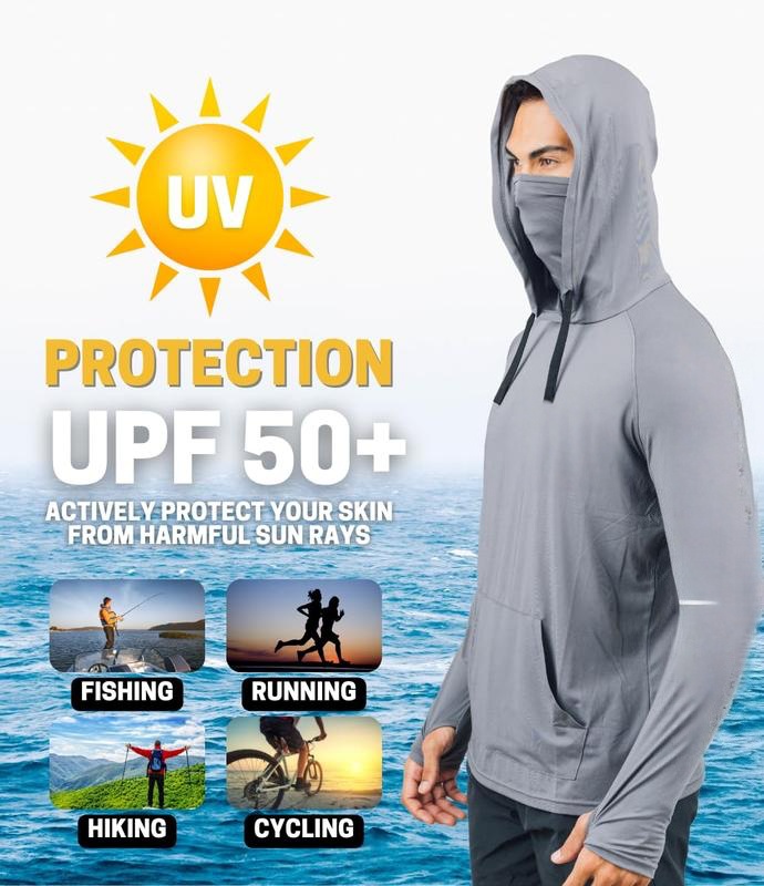 Fishing and Construction Shirts - Hooded UPF 50 Long Sleeve with Gaiter - Lightweight, Breathable, Moisture-Wicking, Premium Outdoor Wear for Men