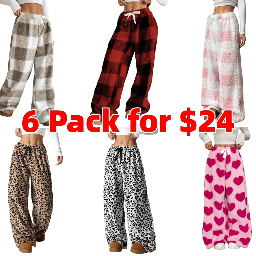 Winter New Vintage Plaid Elastic Straight Loose Thick Warm Casual Pants
