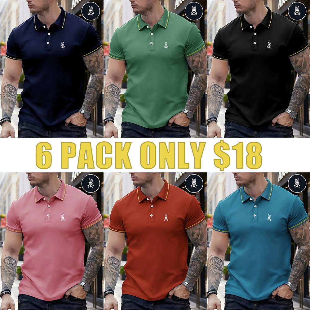 Men's Regular Fit Letter Print Skull Rabbit Contrast Trim Polo Shirt, Casual Short Sleeve Half Zip Top for Summer