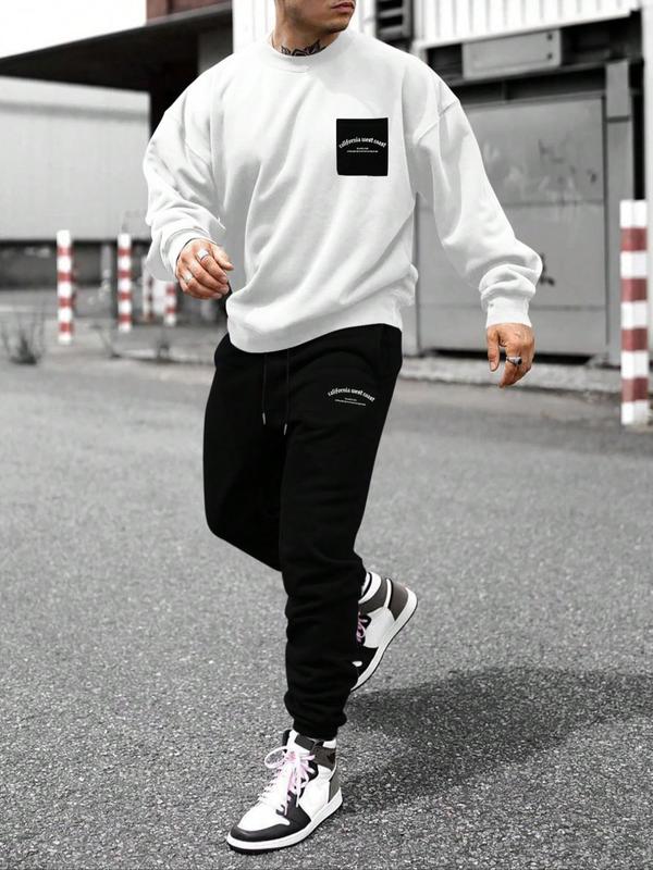 Men’s Patchwork Sweatshirt & Sweatpants Set – Casual Fall/Winter Outfit