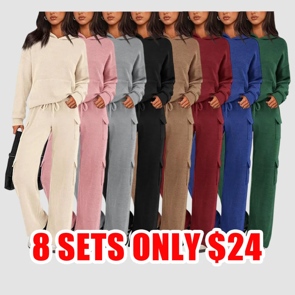 Women’s 2-Piece Knitted Hoodie & Wide Leg Pants Loungewear Set