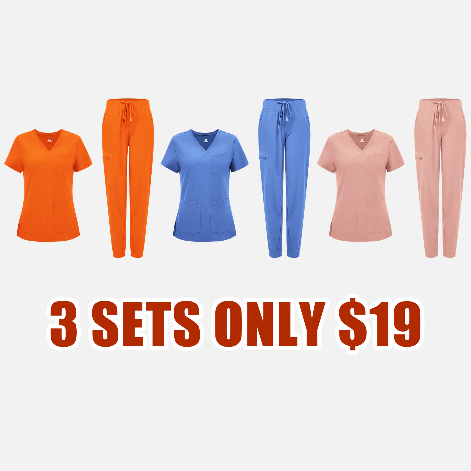 Medical Scrubs for Women Clara Air Set - Curved V-Neck Scrub Top & Jogger Pants with 8 Pockets