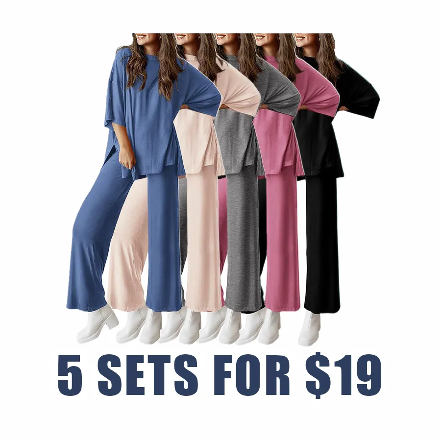 🌸2-Piece Lounge Set for Women – Chic Pullover Top & Wide-Leg Pants