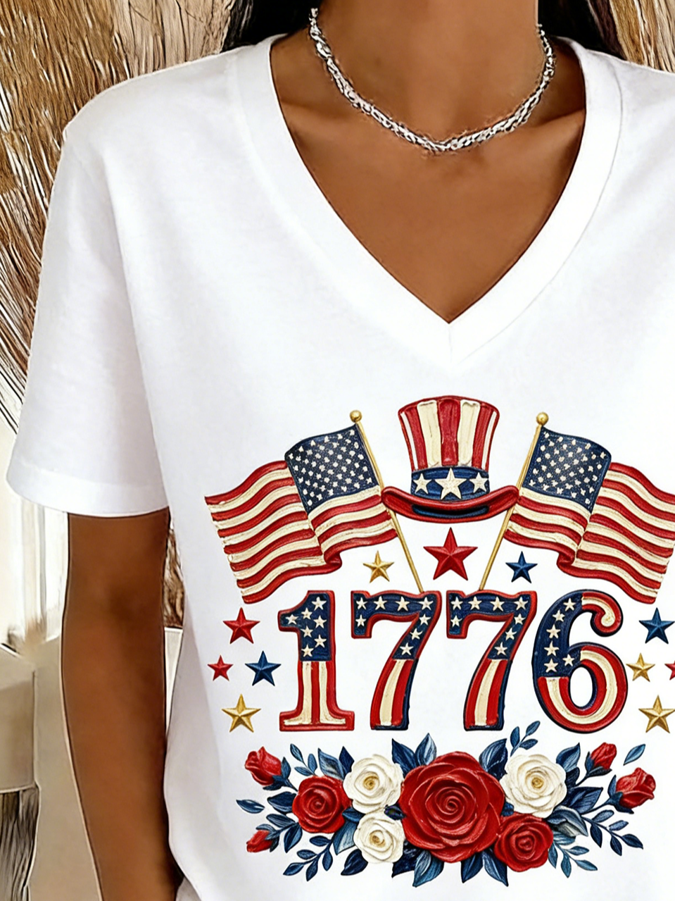 Regular Fit Elegant V Neck Cotton T-Shirt