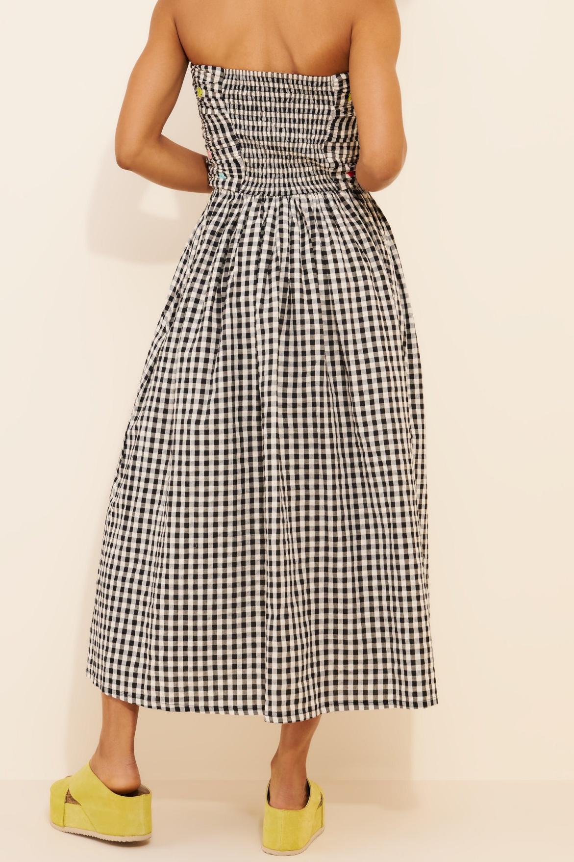 Strapless Gingham Floral Decal Dress