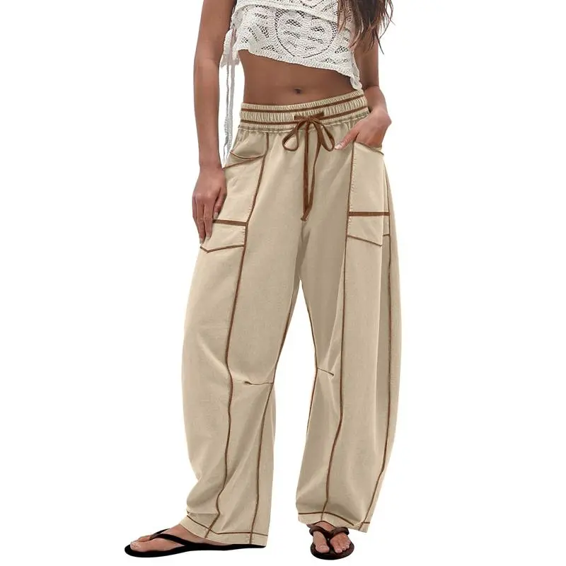 Women's Wide Leg Lounge Pants - Soft Drawstring Palazzo Pants with Pockets