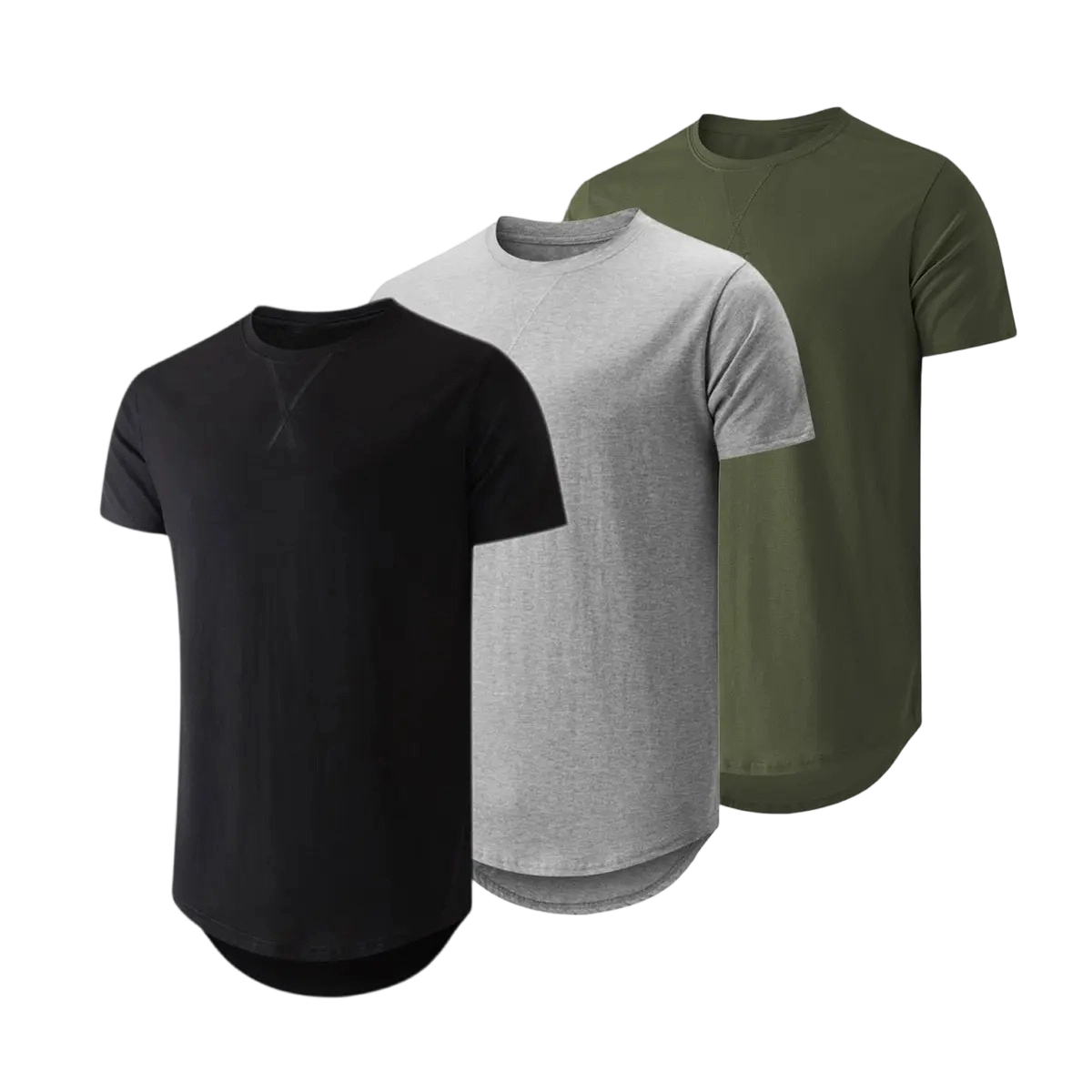 Mens 3 Pack Cotton Hipster Hip Hop Longline Crewneck T-Shirt,Menswear Casual Tshirt Tops