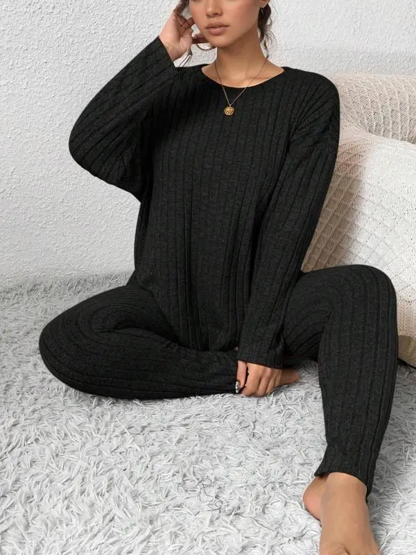 Plus Size Ribbed Two-Piece Pajama Set