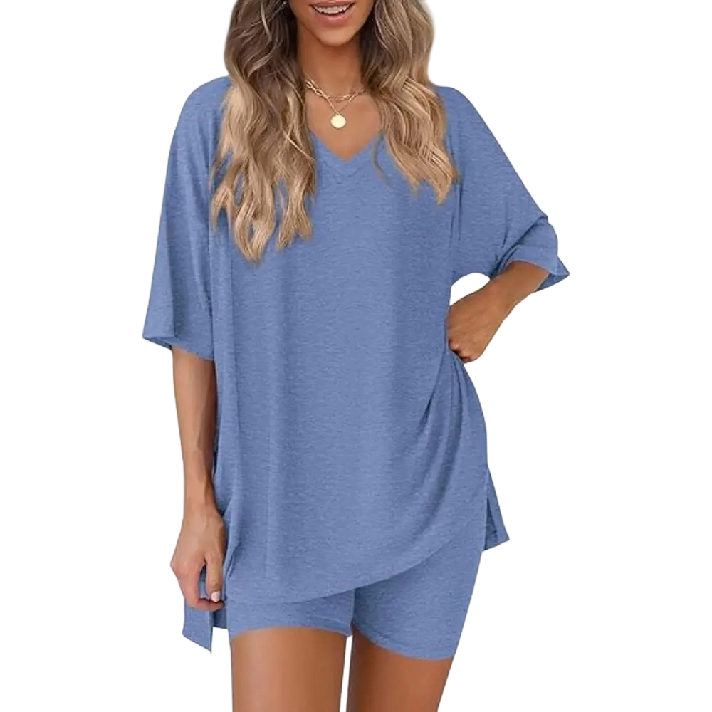 V Neck 2 Piece Sets for Women Summer Lounge Short Set