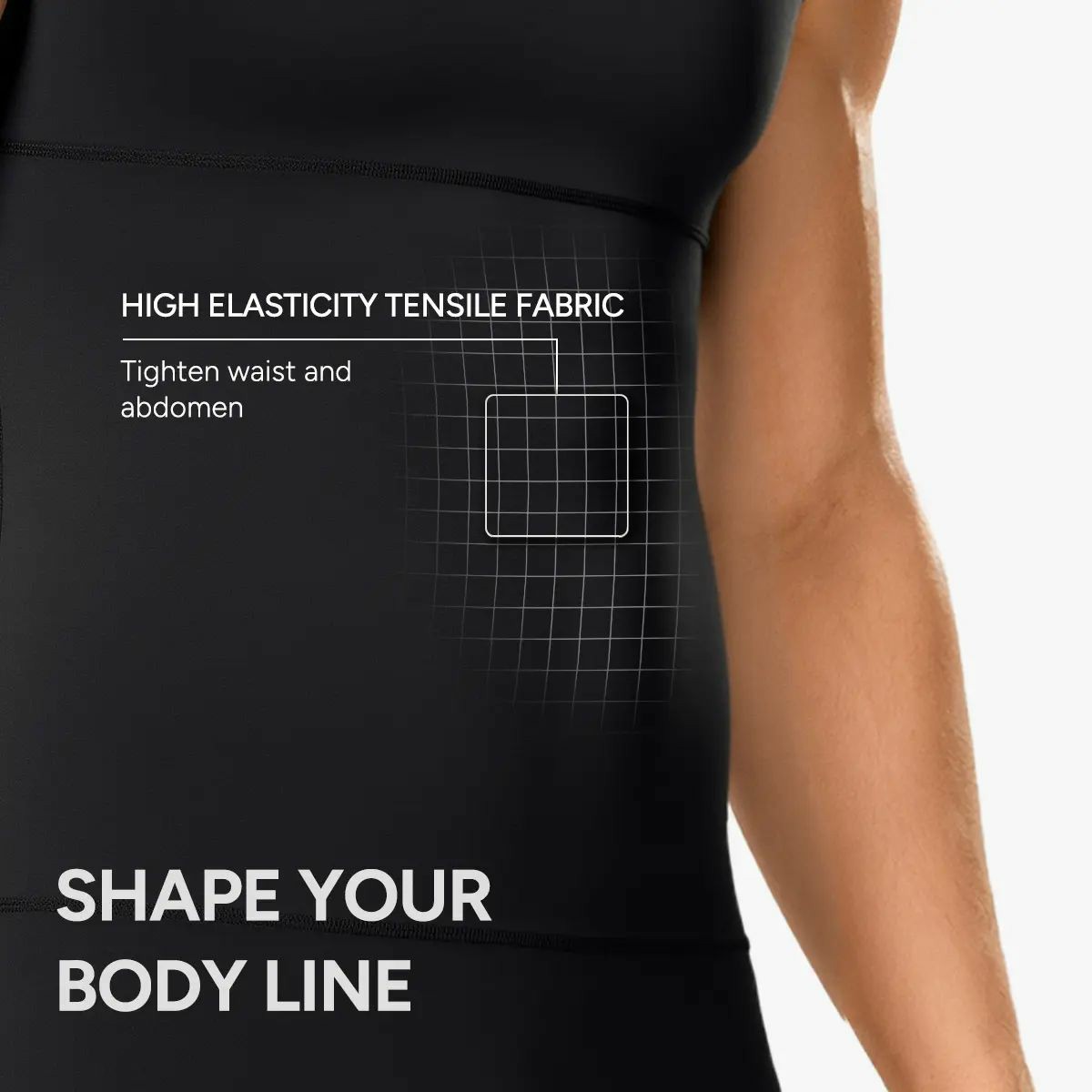 Men’s Silky Soft Compression Shapewear Tank, Slimming Body Shaper Vest with Waist & Chest Support, Stretchy, Odor-Resistant