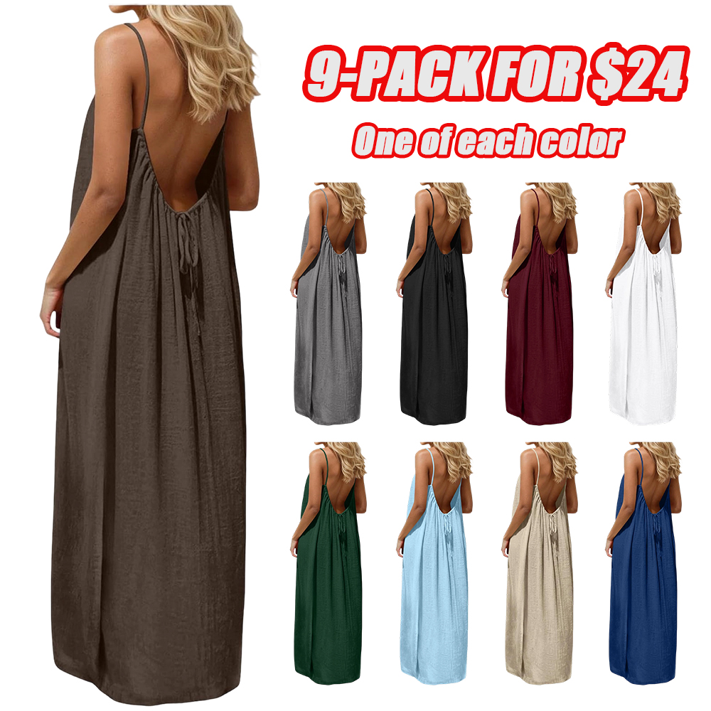 Backless Cami Dresses for Women Cami Lounge Dress Backless Sleeveless House Dress Long Sundress with Back Tie