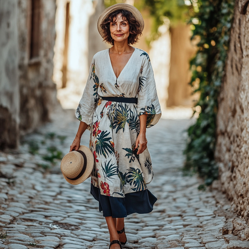 Vintage Loose Linen Patchwork Dress ccf2