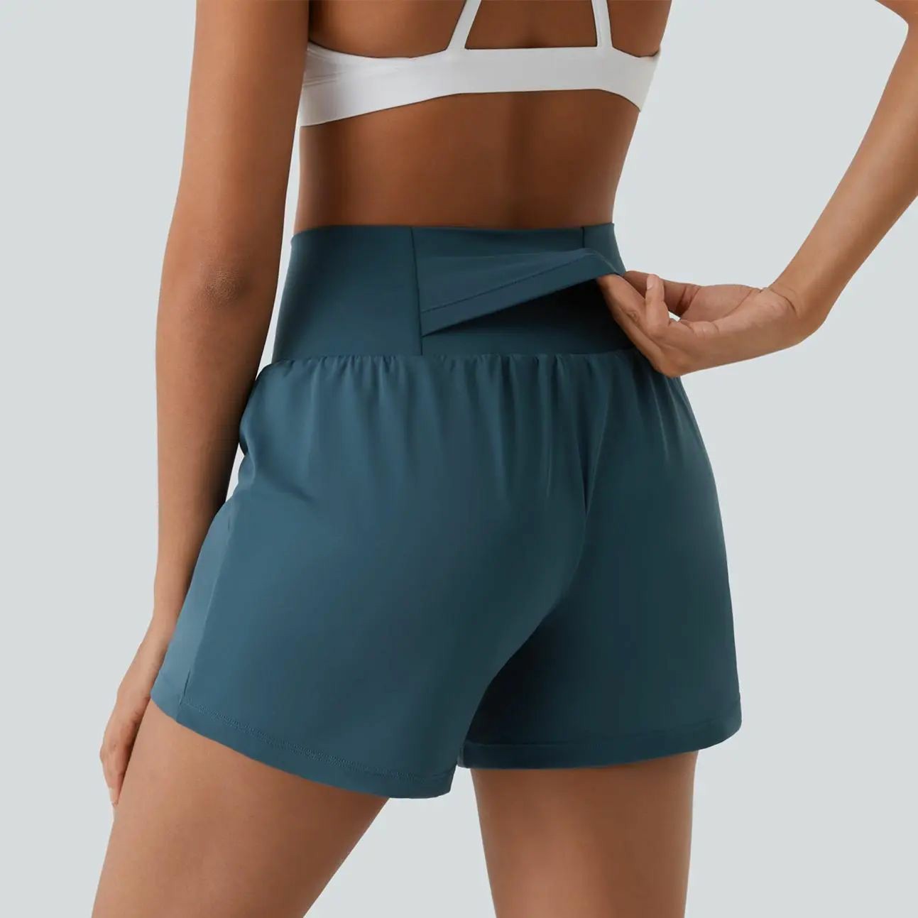 💝Last Day Promotion⚡12 piece ultra high waist back pocket and side hidden pocket 2 in 1 Yoga shorts