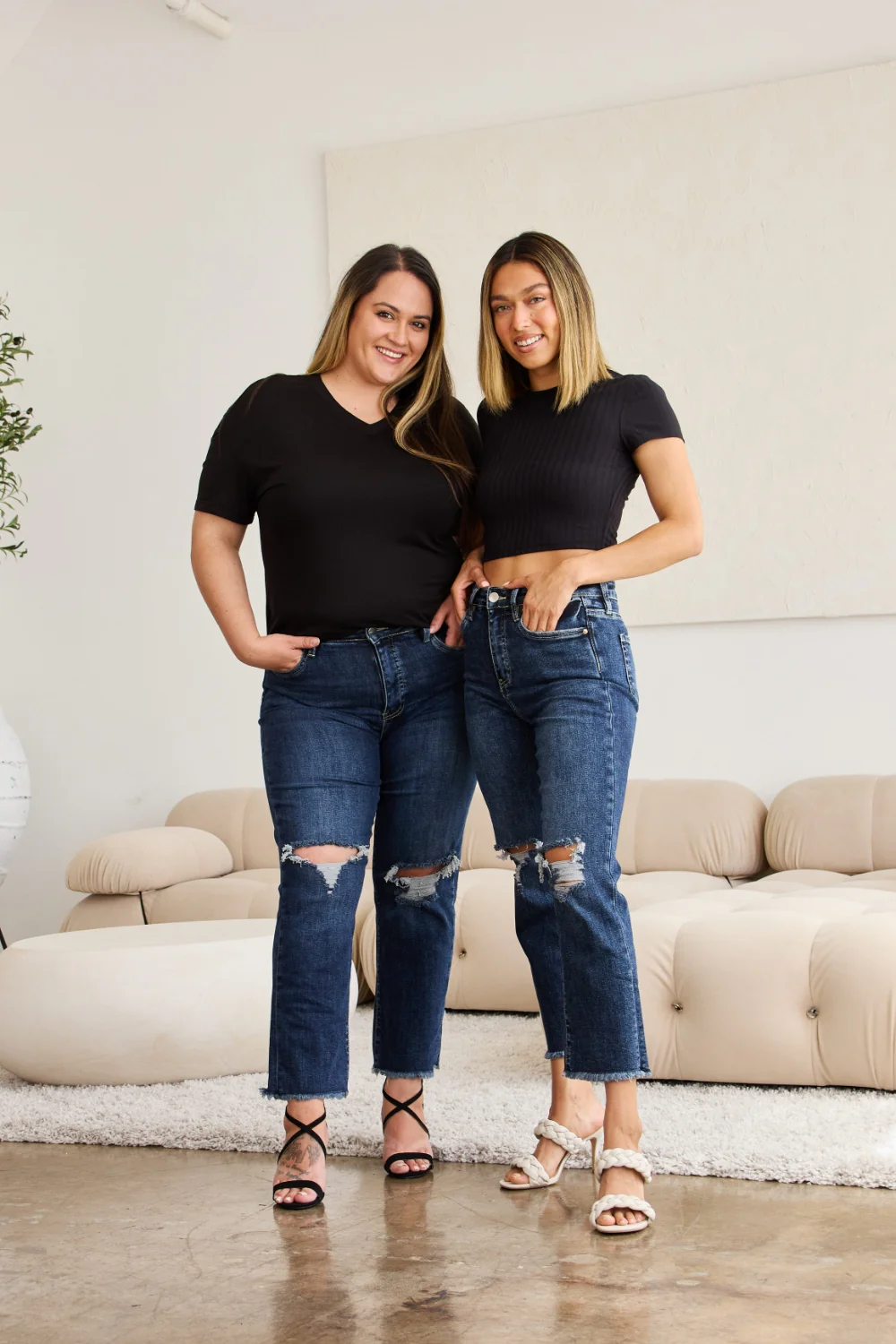 Crop Full Size Tummy Control Distressed High Waist Raw Hem Jeans