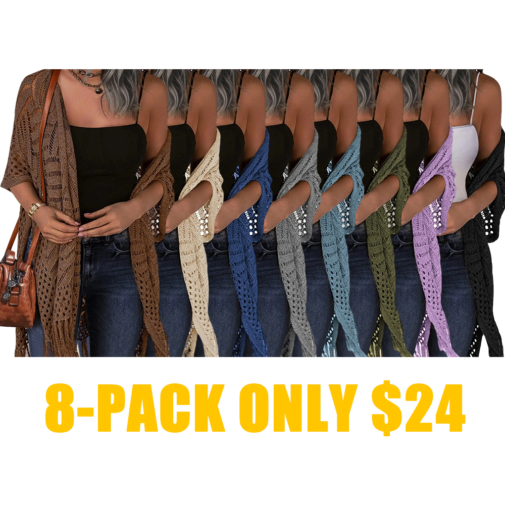 Womens Knit Cardigan Open Front Outwear New Spring & Summer Hollow Out Crochet Tassel Lightweight Kimonos Sweater