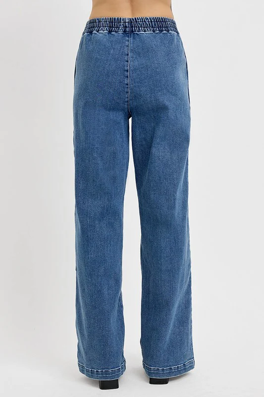 Full Size Elastic Waist Wide Leg Jeans Plus Size