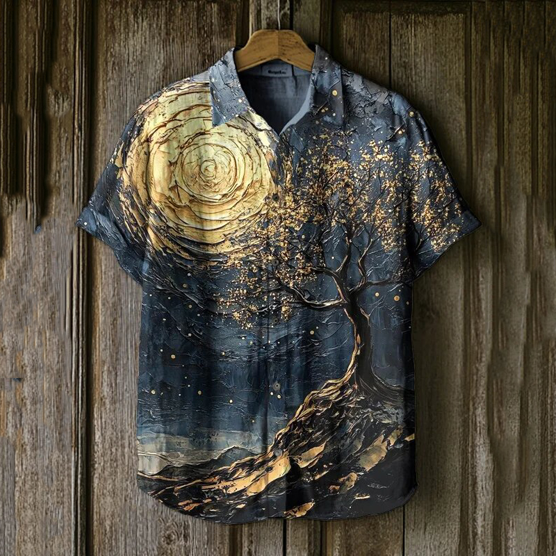 Men's Moonlight Tree Natural Scenery Art Print Casual Shirt