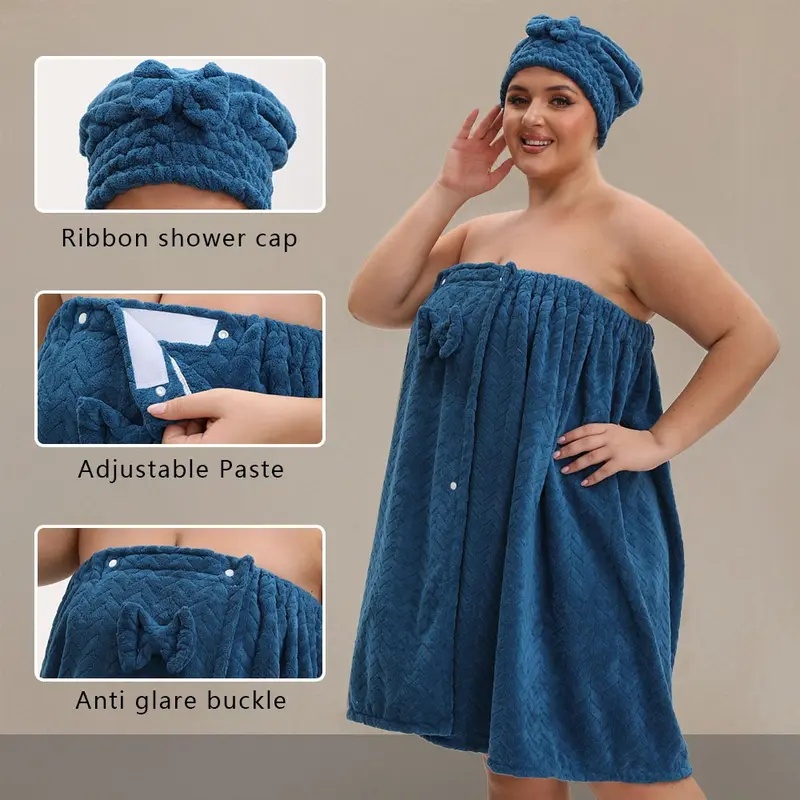 Plus Size Bath Skirt & Shower Cap Set, 2 Counts/set Adjustable Bath Skirt & Shower Cap, Thickened Bath Skirt, Ideal for Home Use, Travel, Sauna, and Spa, Matching Womenswear #GLOBAL PICKS