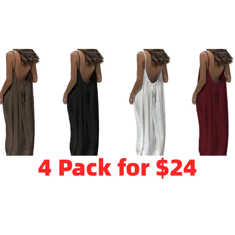 Women's Cotton Linen Backless Loose Dress