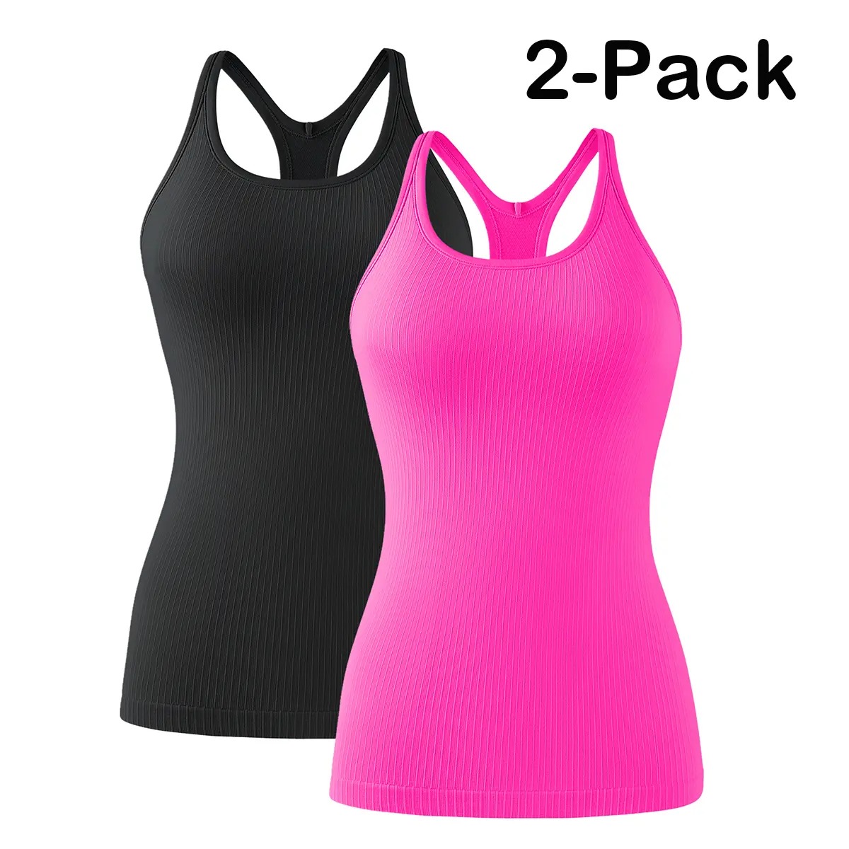 Women’s Ribbed Workout Tank Top with Built-in Bra