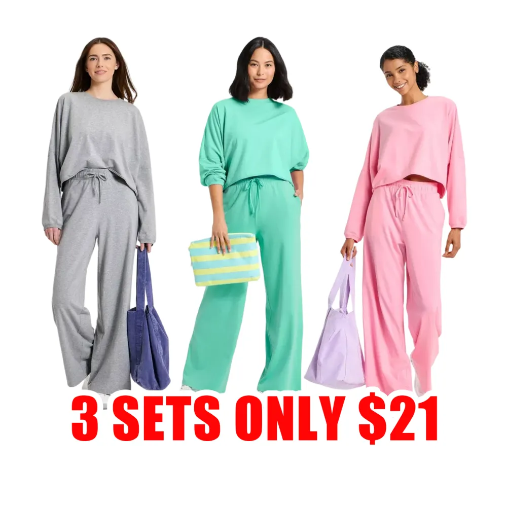 Women’s Washed Jersey Long Sleeve Top & Wide Leg Pants Set