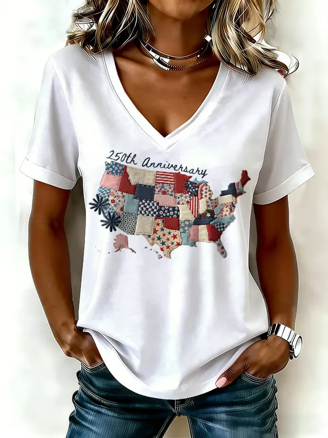 Women's casual retro American 250th T-shirt
