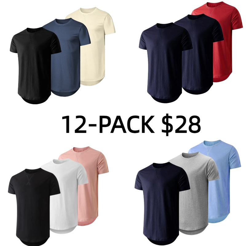 Mens 3 Pack Cotton Hipster Hip Hop Longline Crewneck T-Shirt,Menswear Casual Tshirt Tops