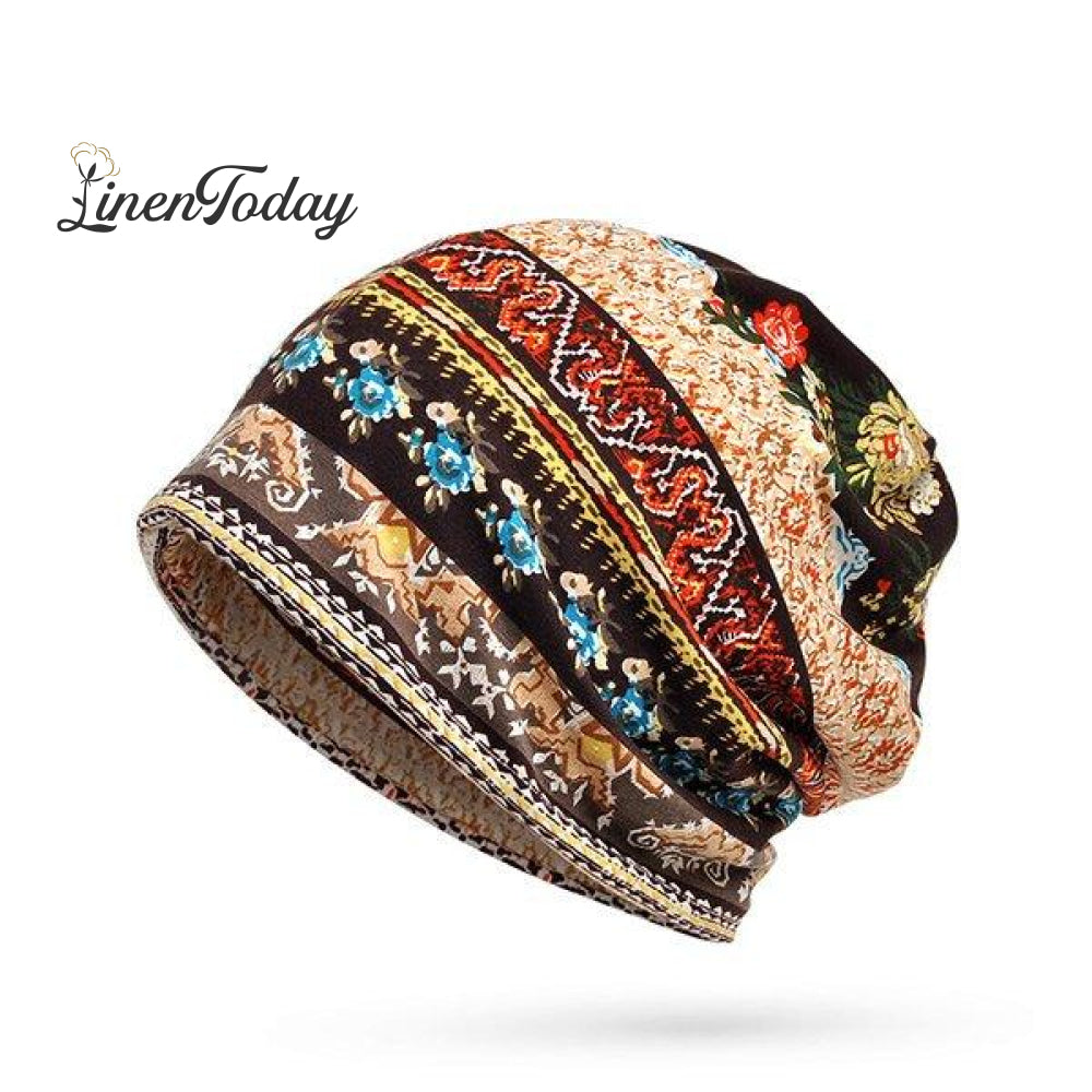 Retro Tribal Printed Cotton Fleece Dual Use Scarf Beanie Hat