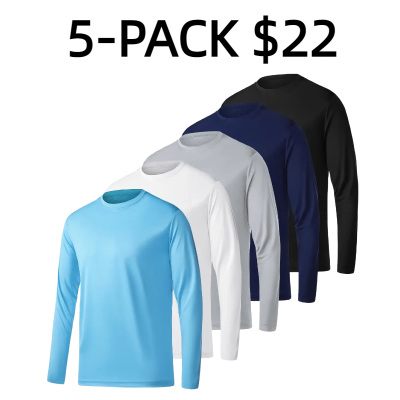 5 Pack Men's Athletic crew neck Long Sleeve Fishing Shirts for Men Sun Protection Shirts