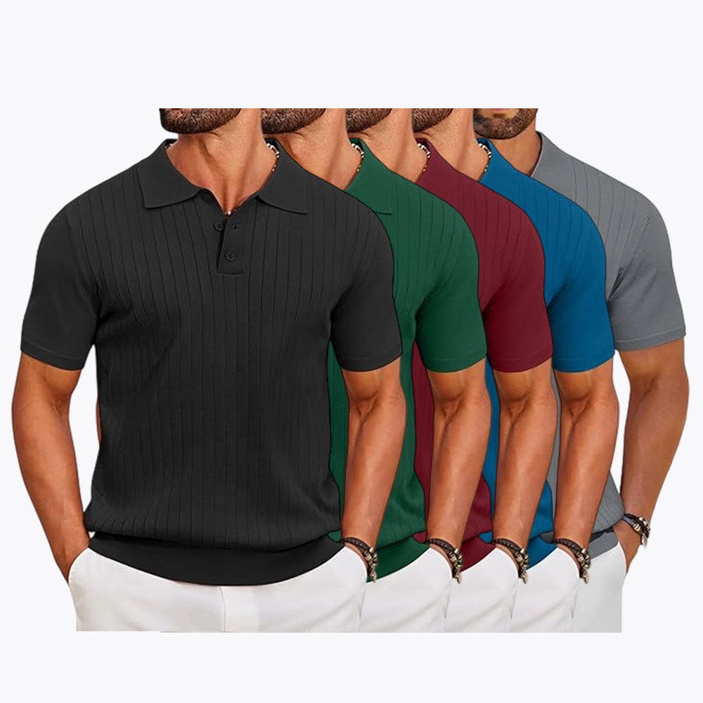 Men's Knit Polo Shirts Short Sleeve Ribbed Knitted Shirt Summer Lightweight Casual Golf Shirts
