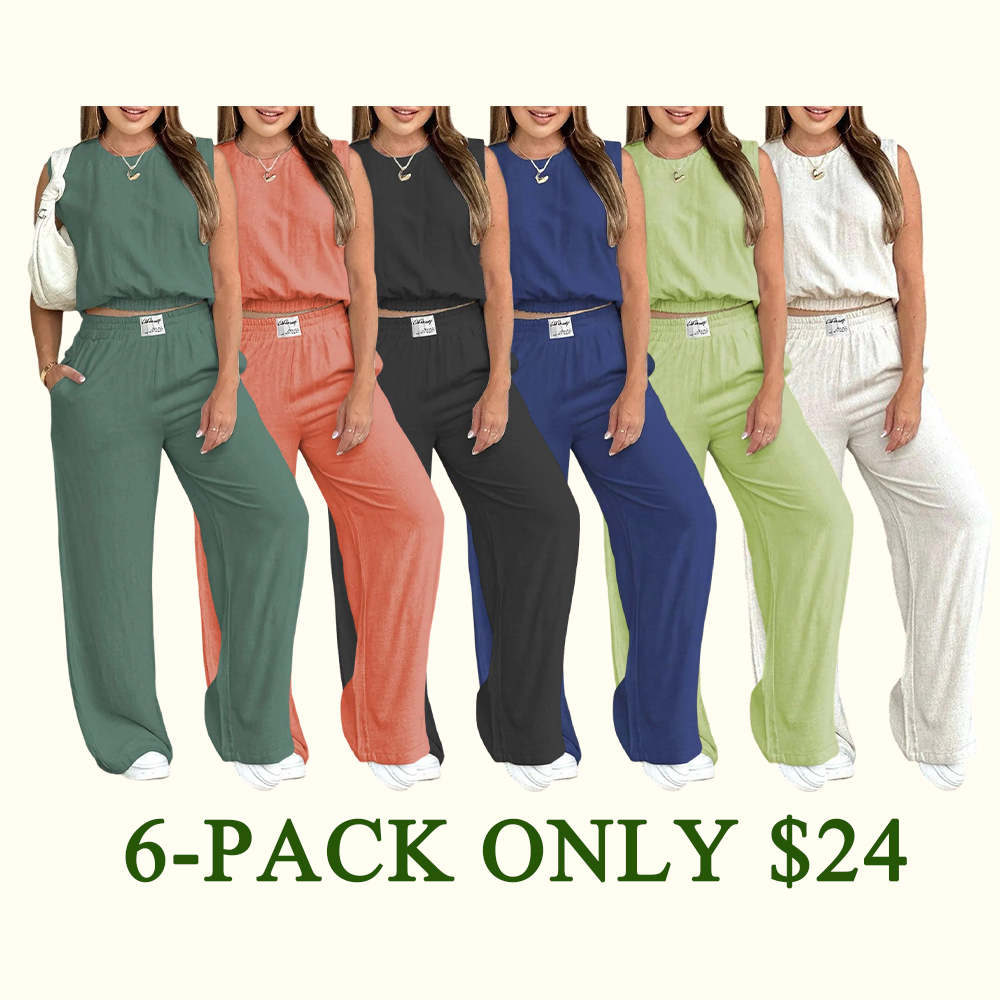 Women's Summer 2-Piece Outfit - Solid Color Tank Top & Wide Leg Elastic Waist Pants Set☀️