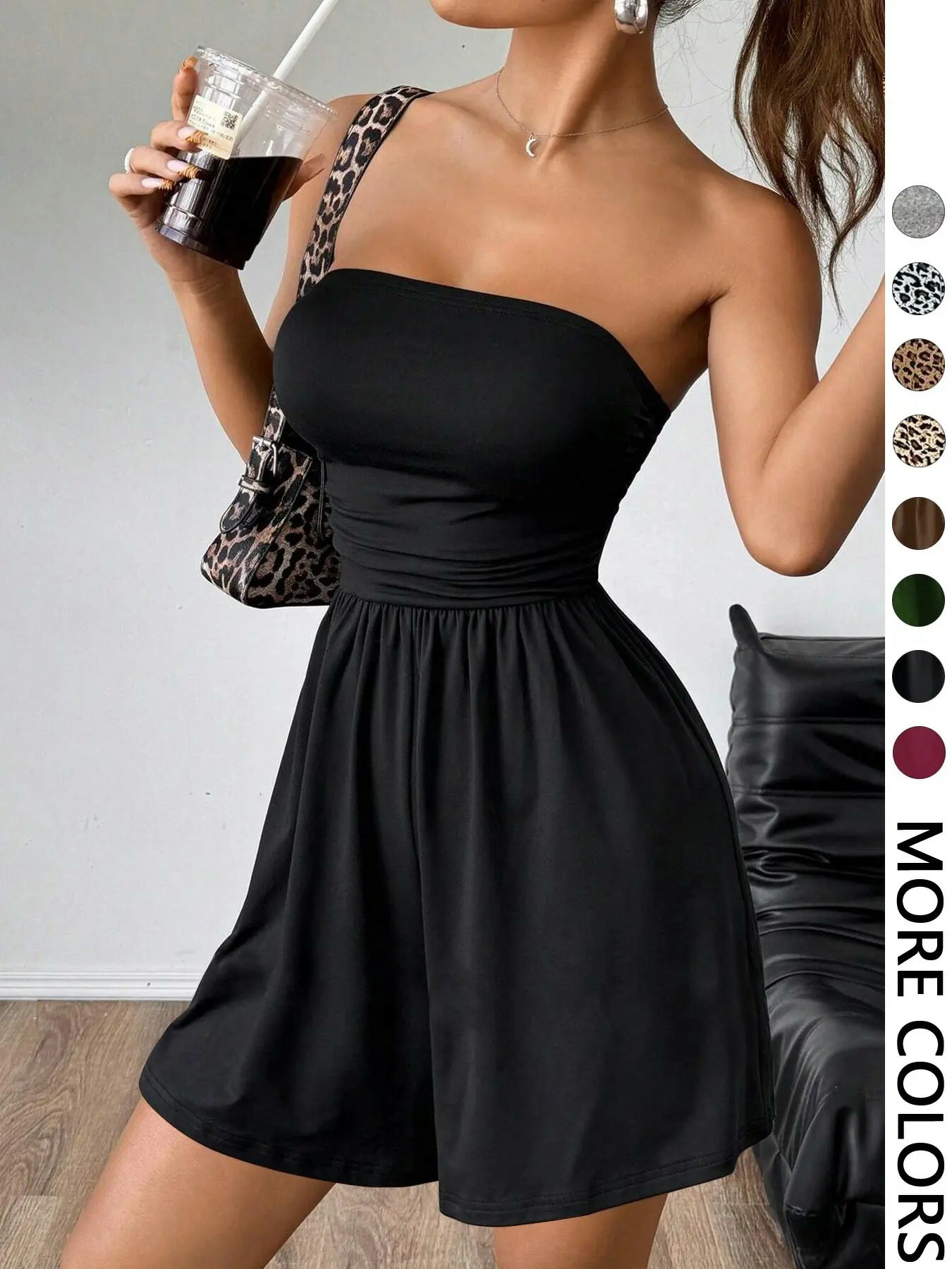 Women's Solid Color Fitted Romper, Casual Chic Fashion Romper for Summer, Women's Clothes for Daily Wear