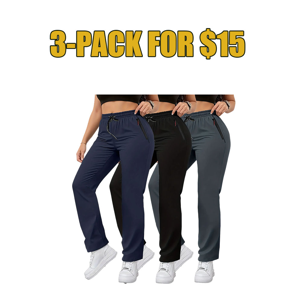7-Pack Everyday Comfort Joggers – High-Waist Straight-Leg Pants with Zipper Pockets