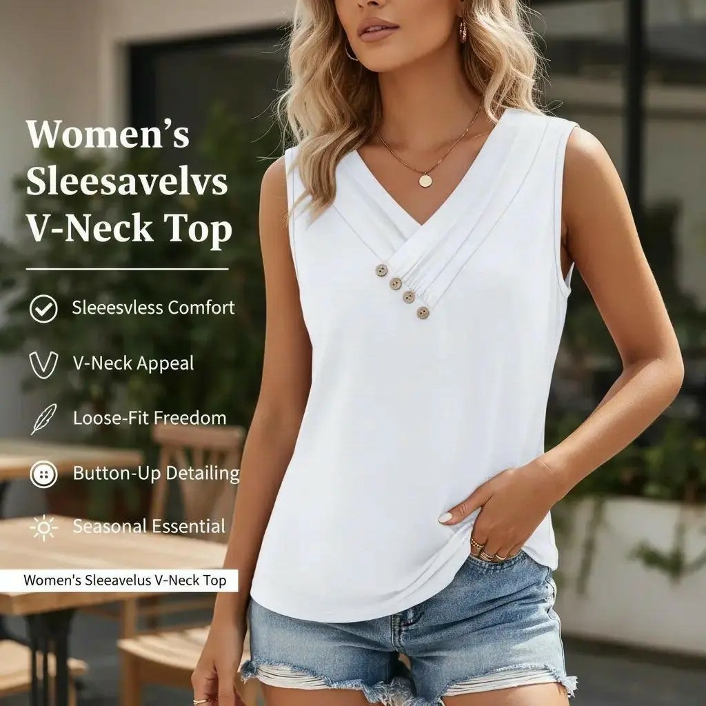 ✨Easter Sale!Women’s V-Neck Button Front Tank Top
