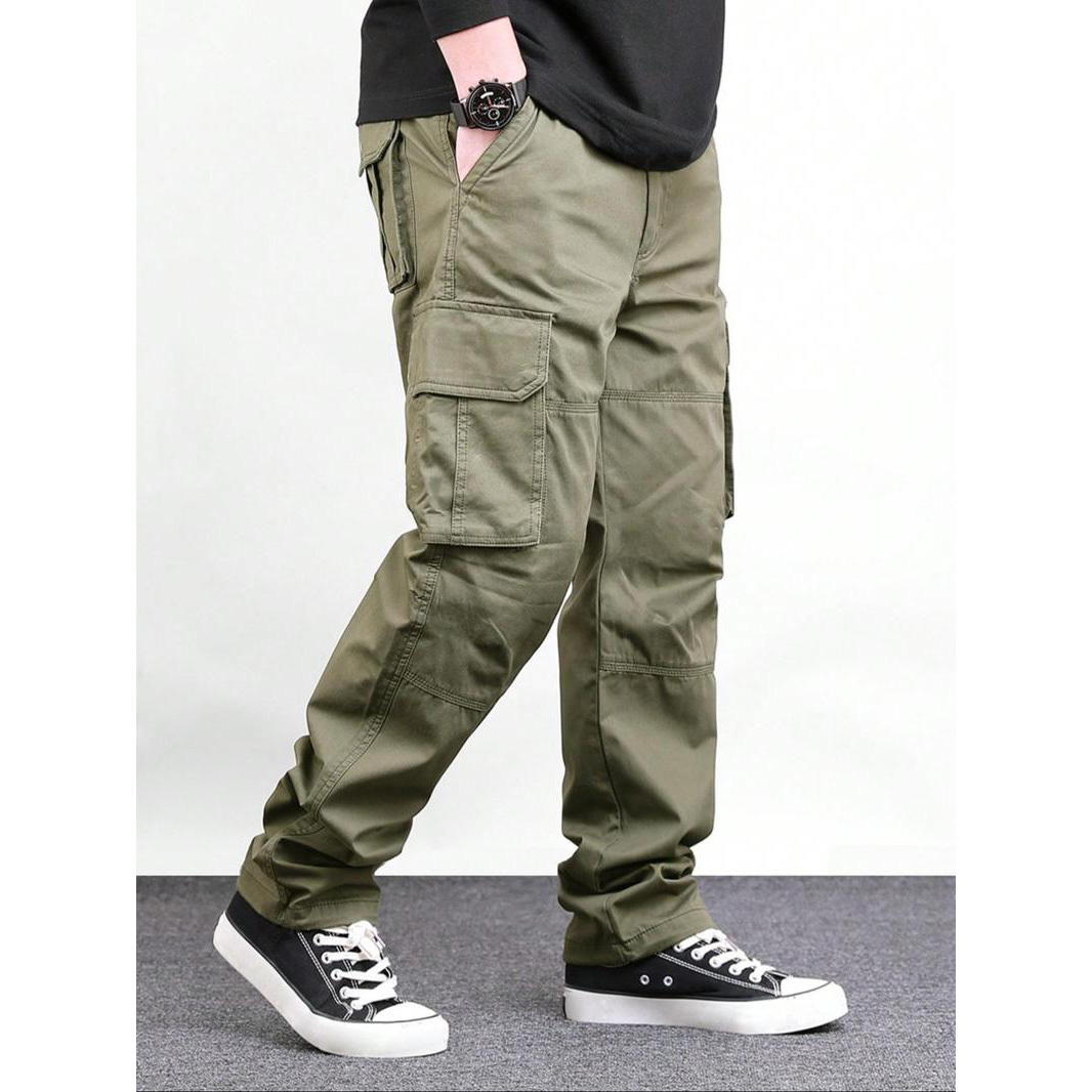 Men's Loose Solid Pocket Drawstring Waist Cargo Pants