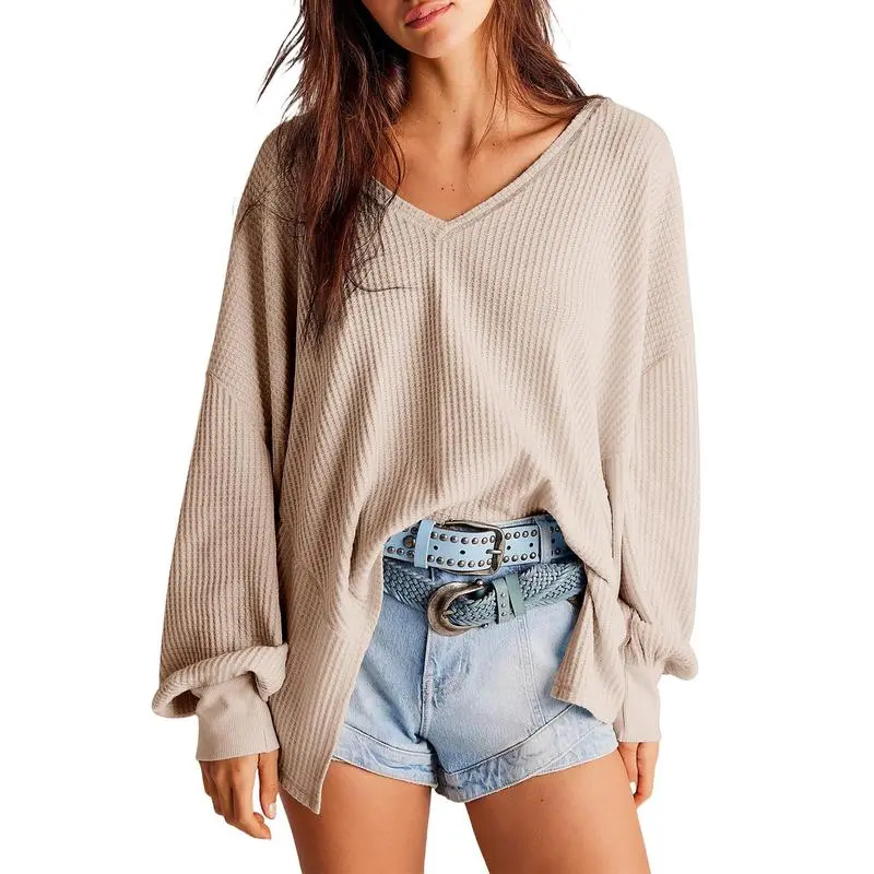 Women's Waffle Knit V-Neck Top