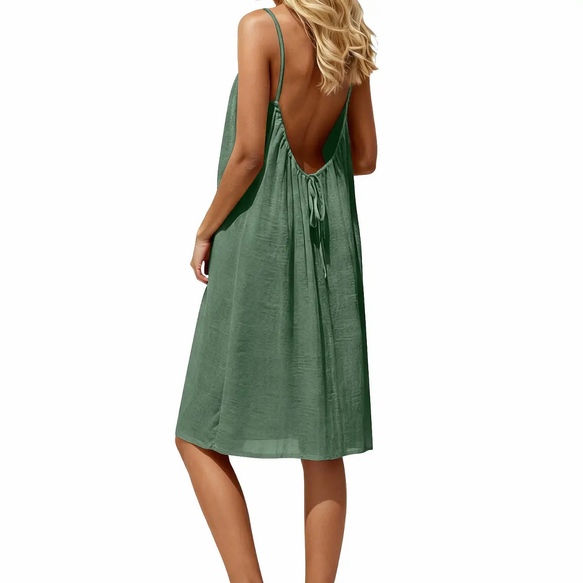 Women's Solid Color Cami Lounge Dress, Elegant Sleeveless Knee-Length Dress for Summer, Ladies Sleepwear for Indoor Wear