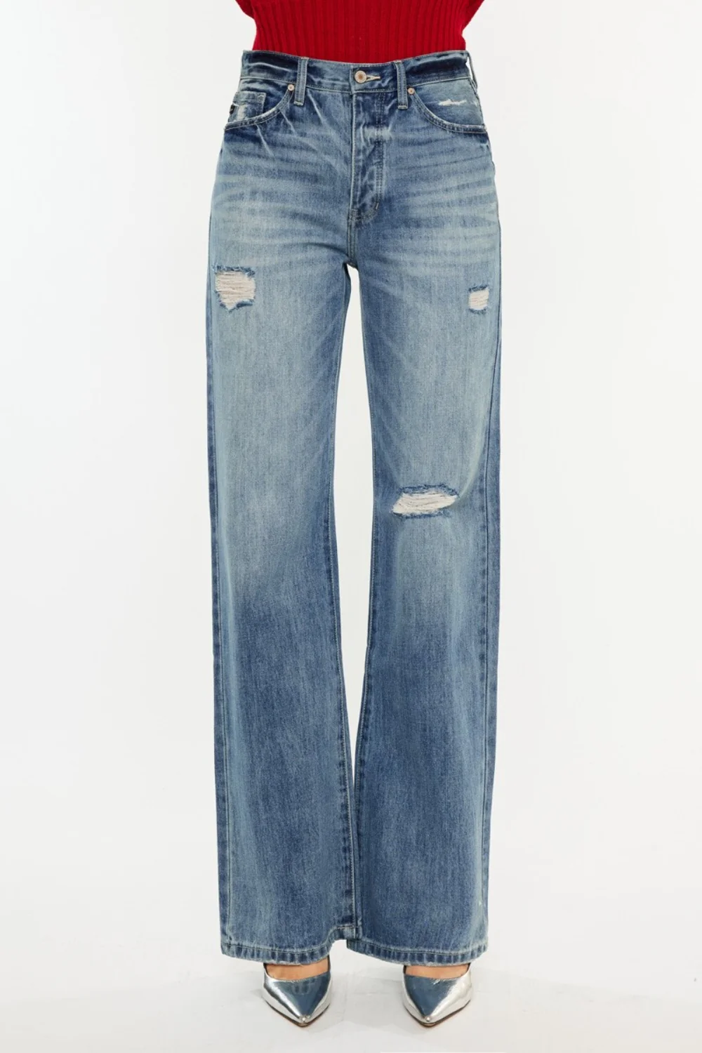 Distressed High Waist Bootcut Jeans