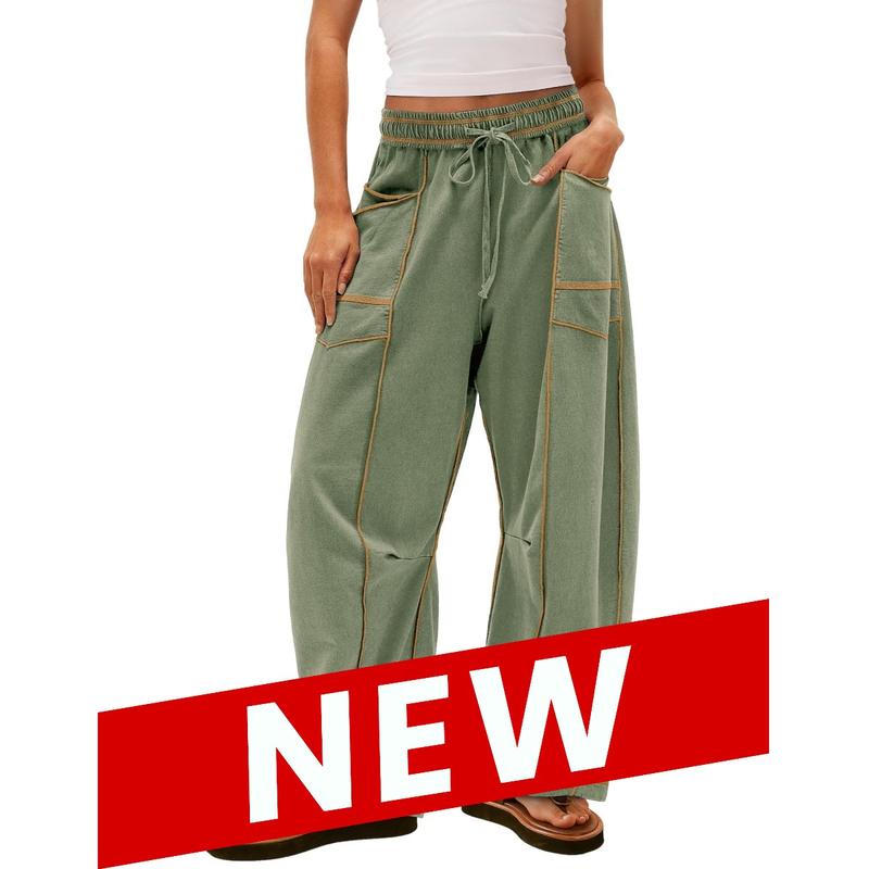 Women's Wide Leg Lounge Pants - Soft Drawstring Palazzo Pants with Pockets