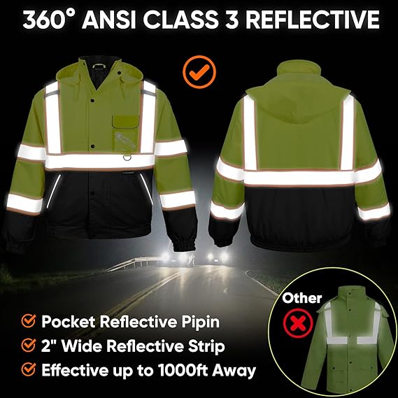 High Visibility Hoodie  Reflective Safety Jacket Zipper
