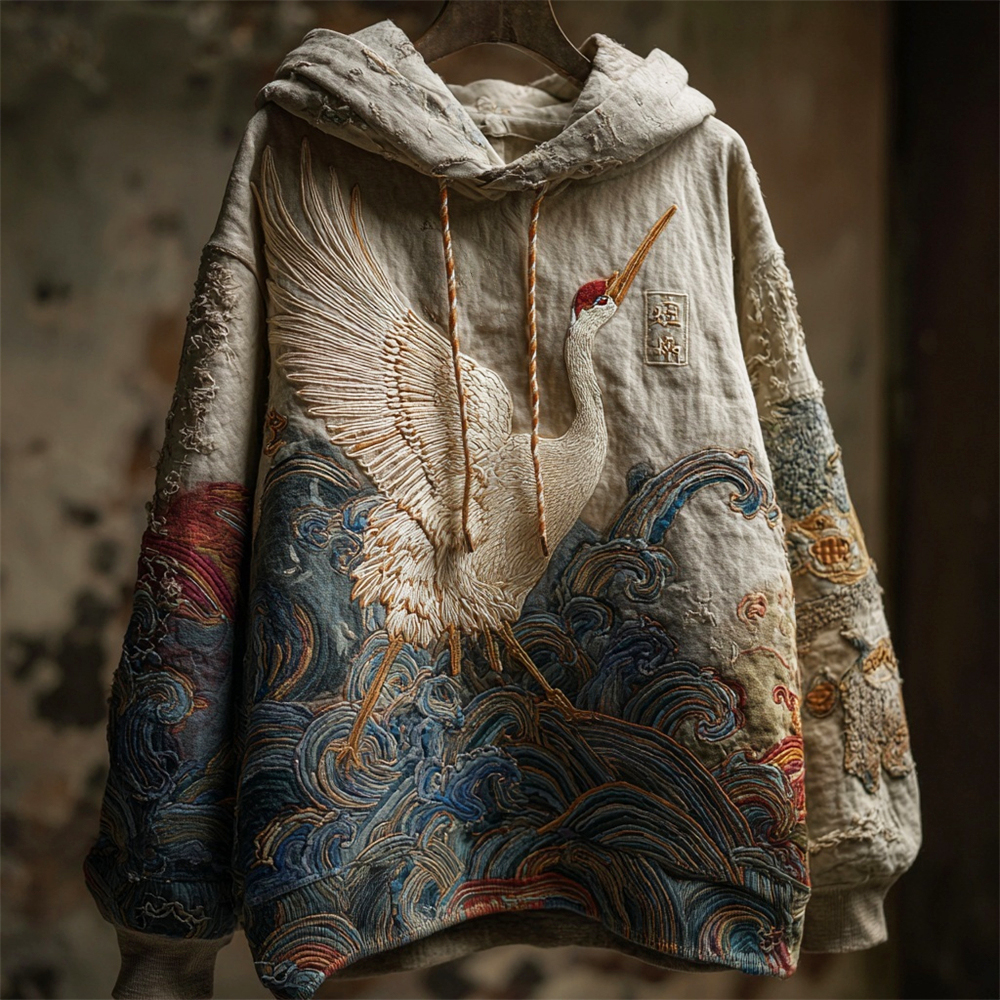 Japanese Crane Art Men's Vintage Hoodie