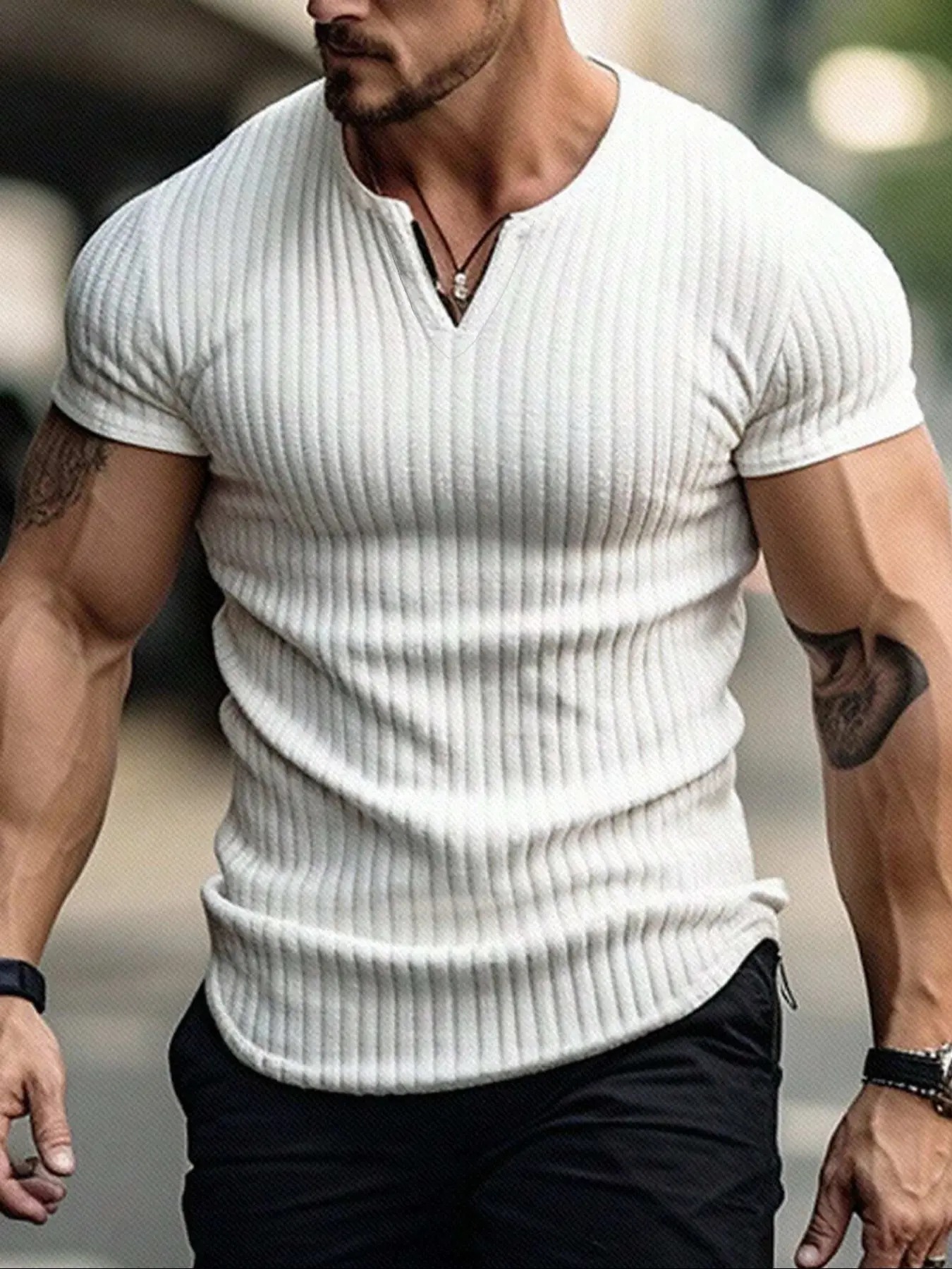 Men's Vertical Striped V-Neck Short Sleeve T-Shirt