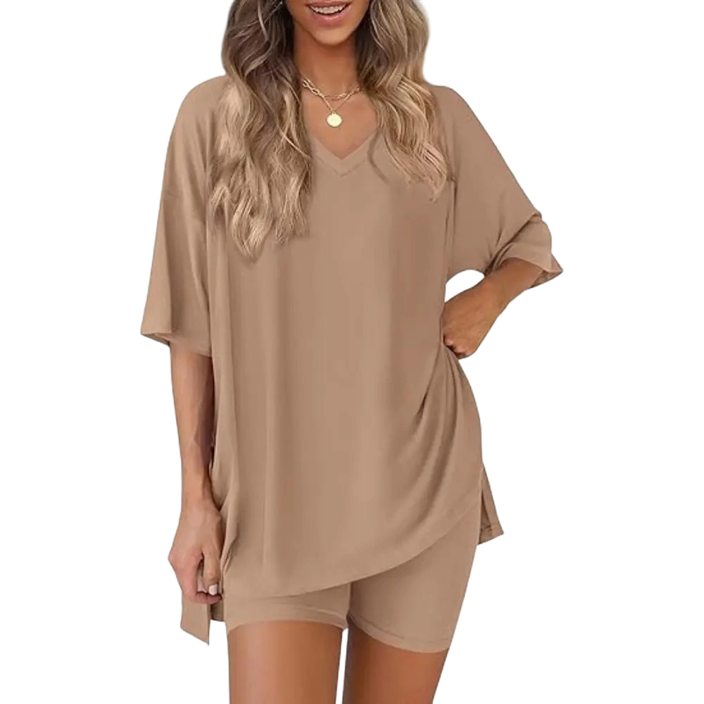 V Neck 2 Piece Sets for Women Summer Lounge Short Set